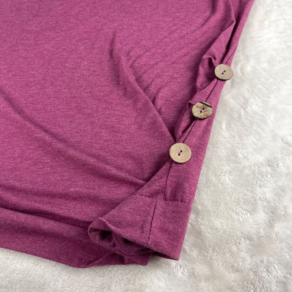 Casual Tunic Top Sweatshirt Womens 2XL Wine Red Side Ruched Wood Button Soft‎ - Picture 5 of 10